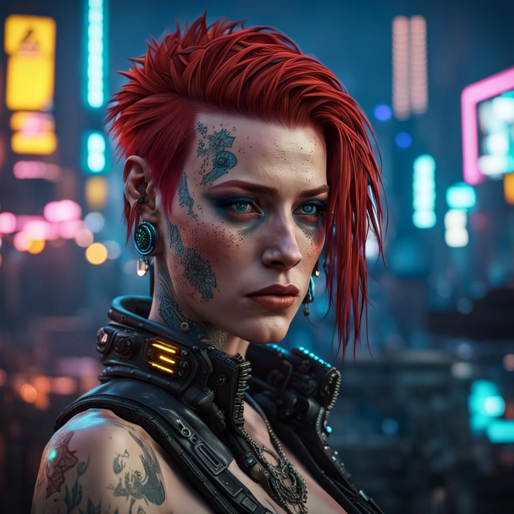Cyberpunk Beauty in Neon Cityscape