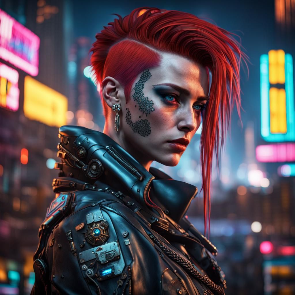 Cyberpunk Femme in Neon City Lights