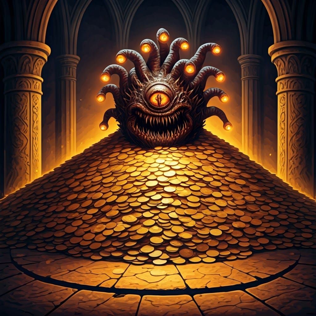 Xanathar Beholder on Gold Mountain, Fantasy Art