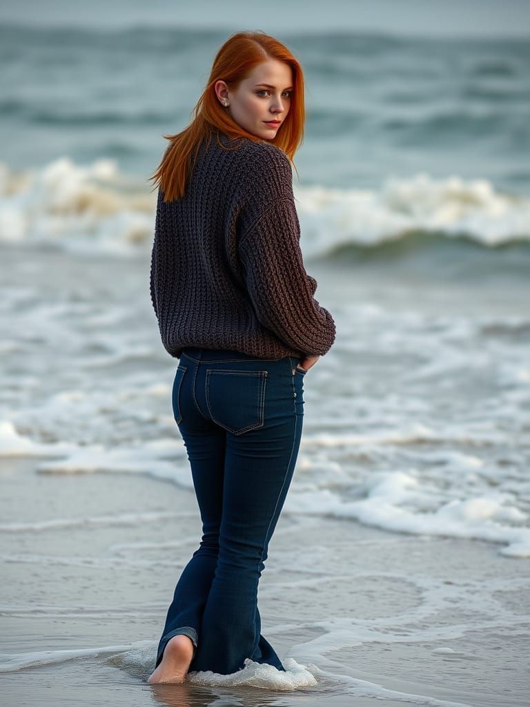 Young Woman Embracing Freedom on a Spring Morning Beach