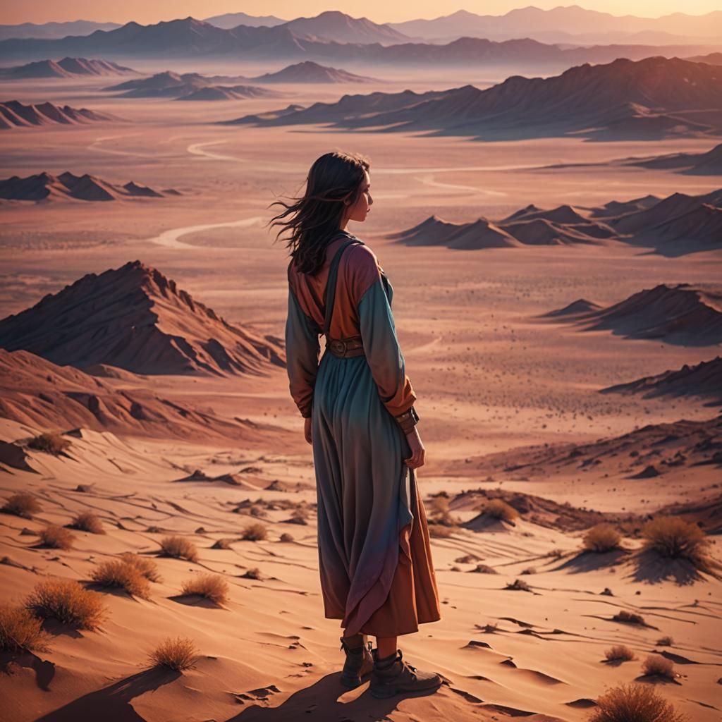 Agoraphobic Girl in Desert Landscape: Matte Painting