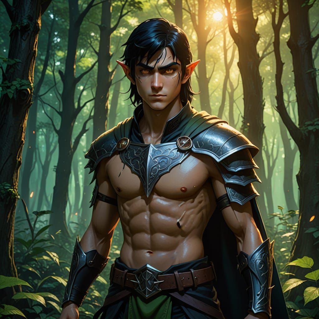 Manga-Inspired Elf Warrior in the Misty Woods