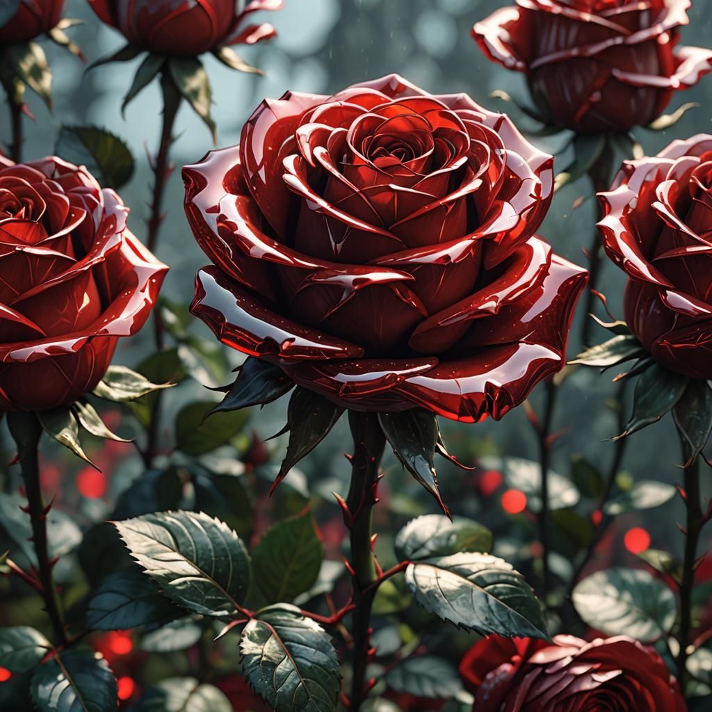 Red Glass Rose in Natural Setting