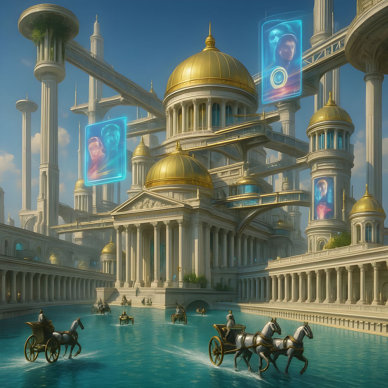 Futuristic Greek Metropolis on Turquoise Sea
