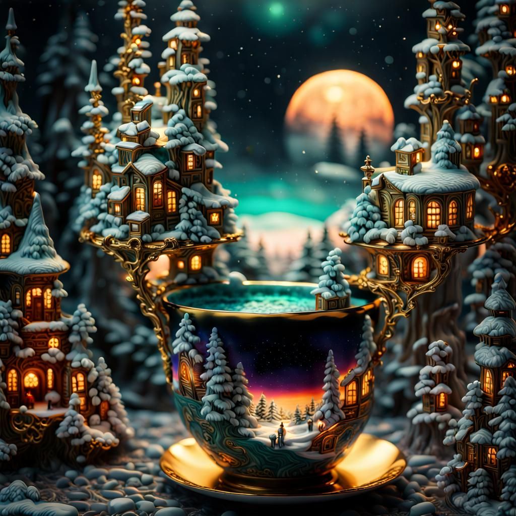 Magical Malachite City Inside Elegant Porcelain Cup