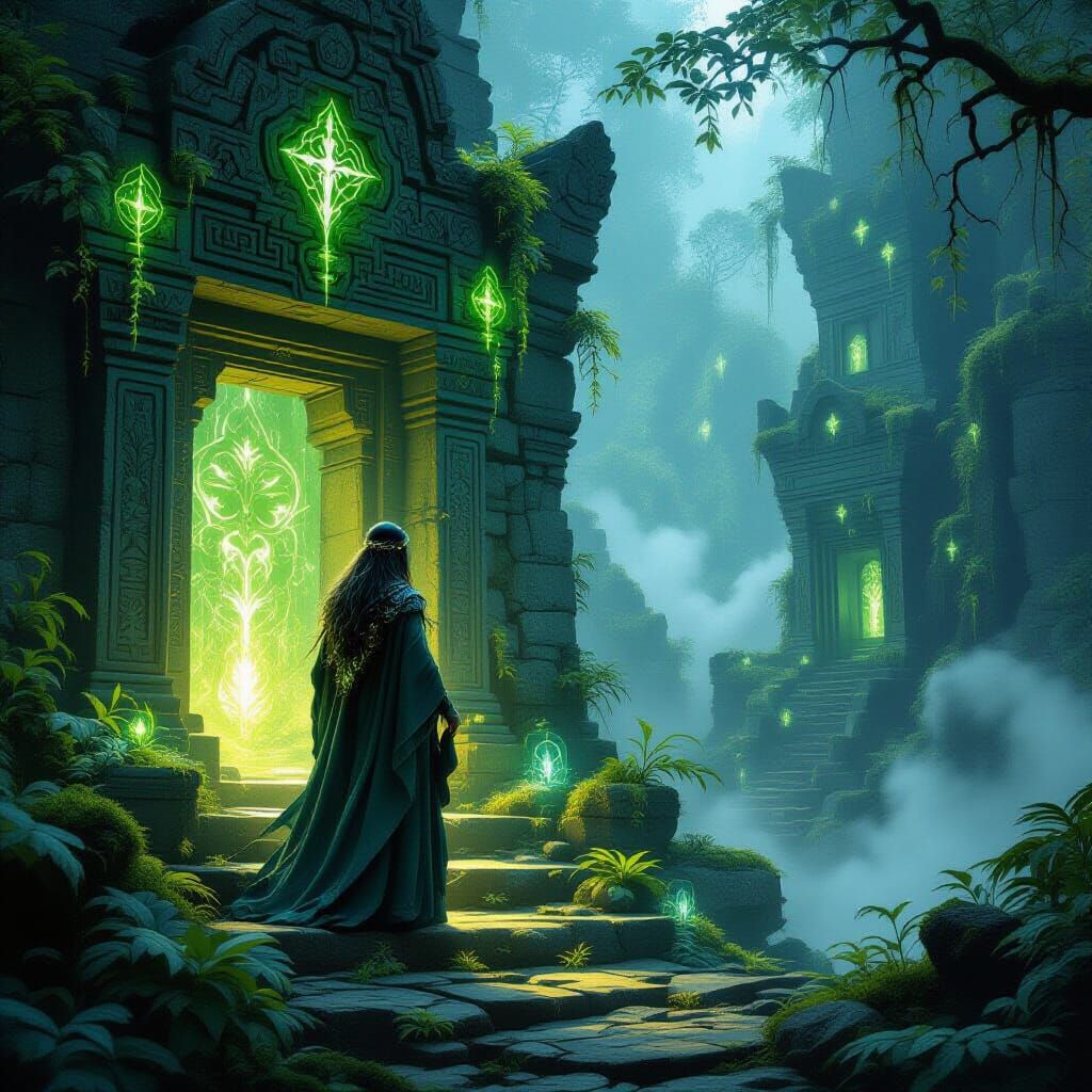 Ethereal Druid at Luminous Temple - Fantasy Concept Art