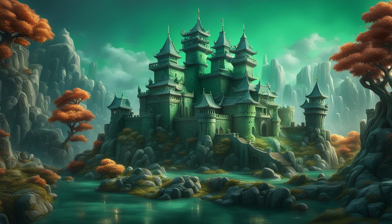Miniature Jade Castle: Detailed Matte Painting