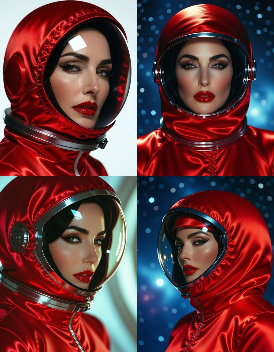 Monica Bellucci in Red Satin Spacesuit Extreme Close-Up