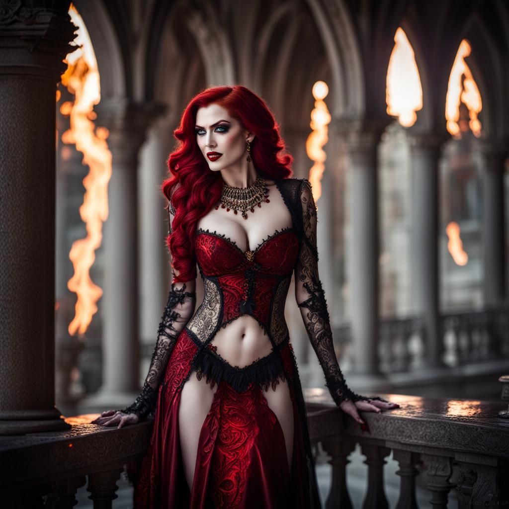 Lustrous Vampiress Queen: A Horror Goddess Portrait