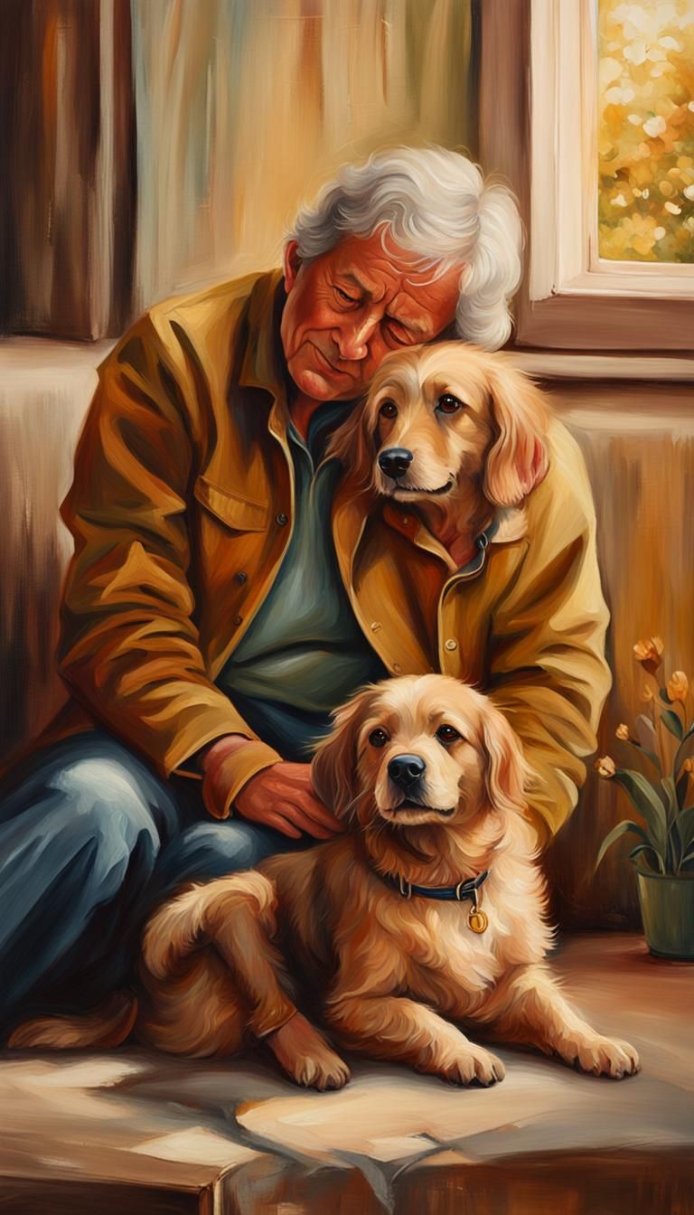Affectionate Dog Portrait in Warm Oil Painting