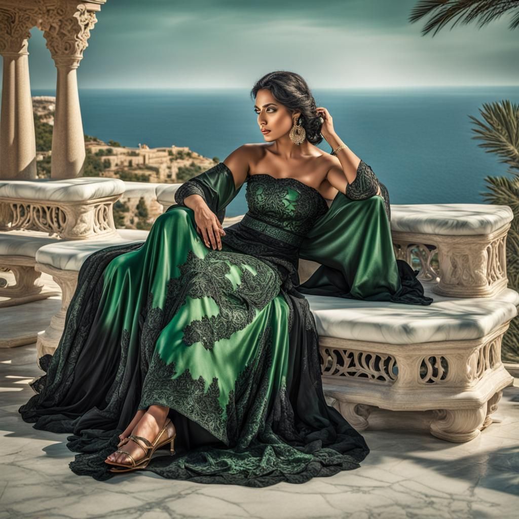 Arabian Woman in Flowing Gown: Hyperrealistic Mediterranean ...