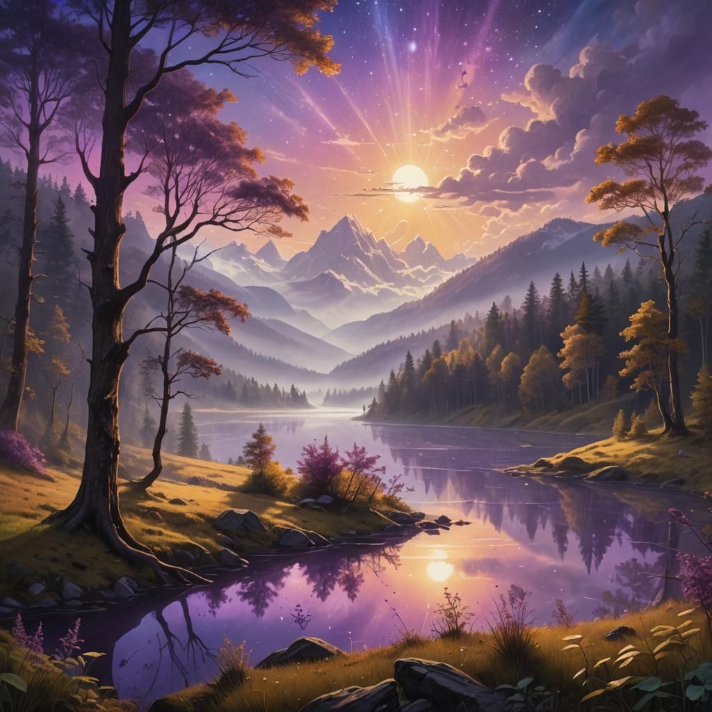 Mole in Forested Valley at Sunrise: Holographic Illustration