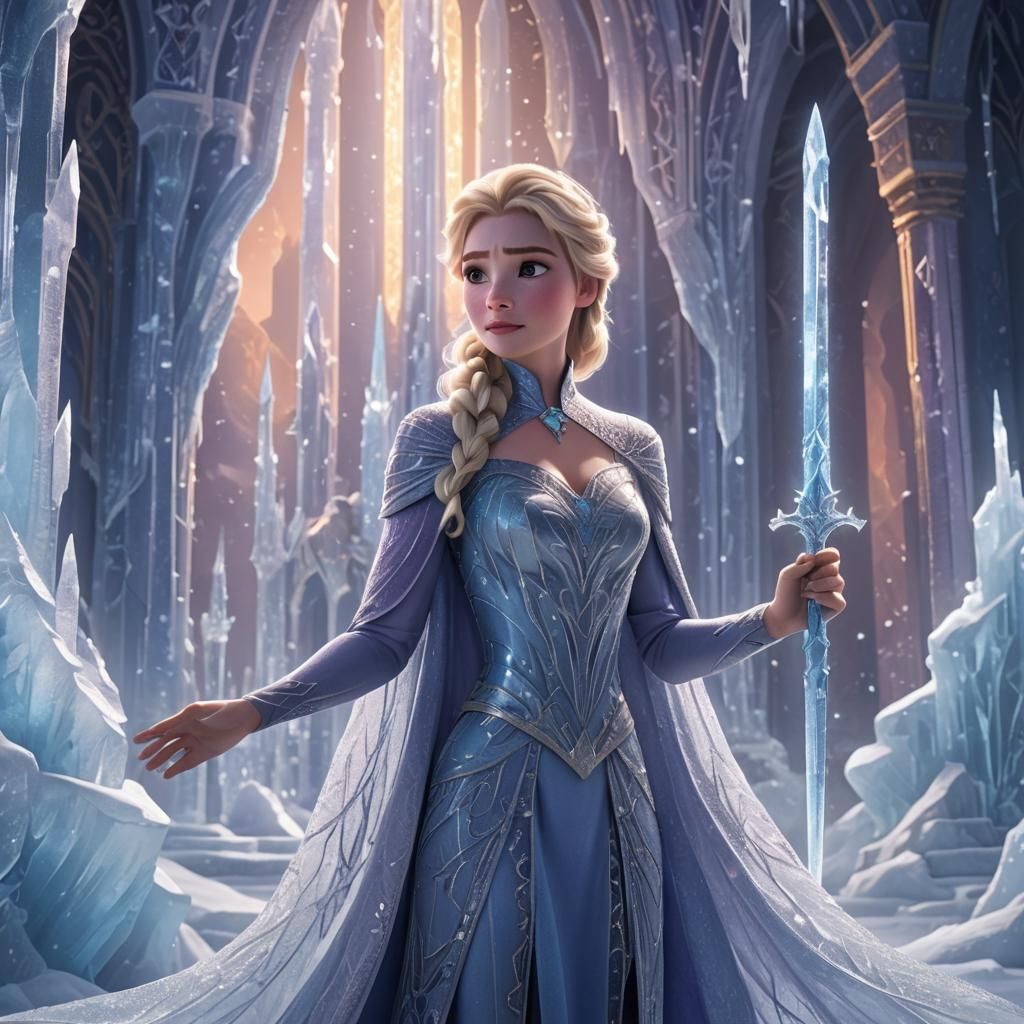 Elsa with Ice Sword in Ice Castle