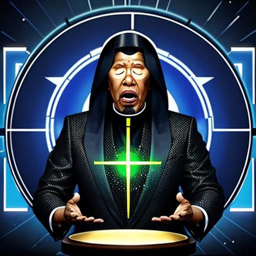 AI televangelist speaking in tongues