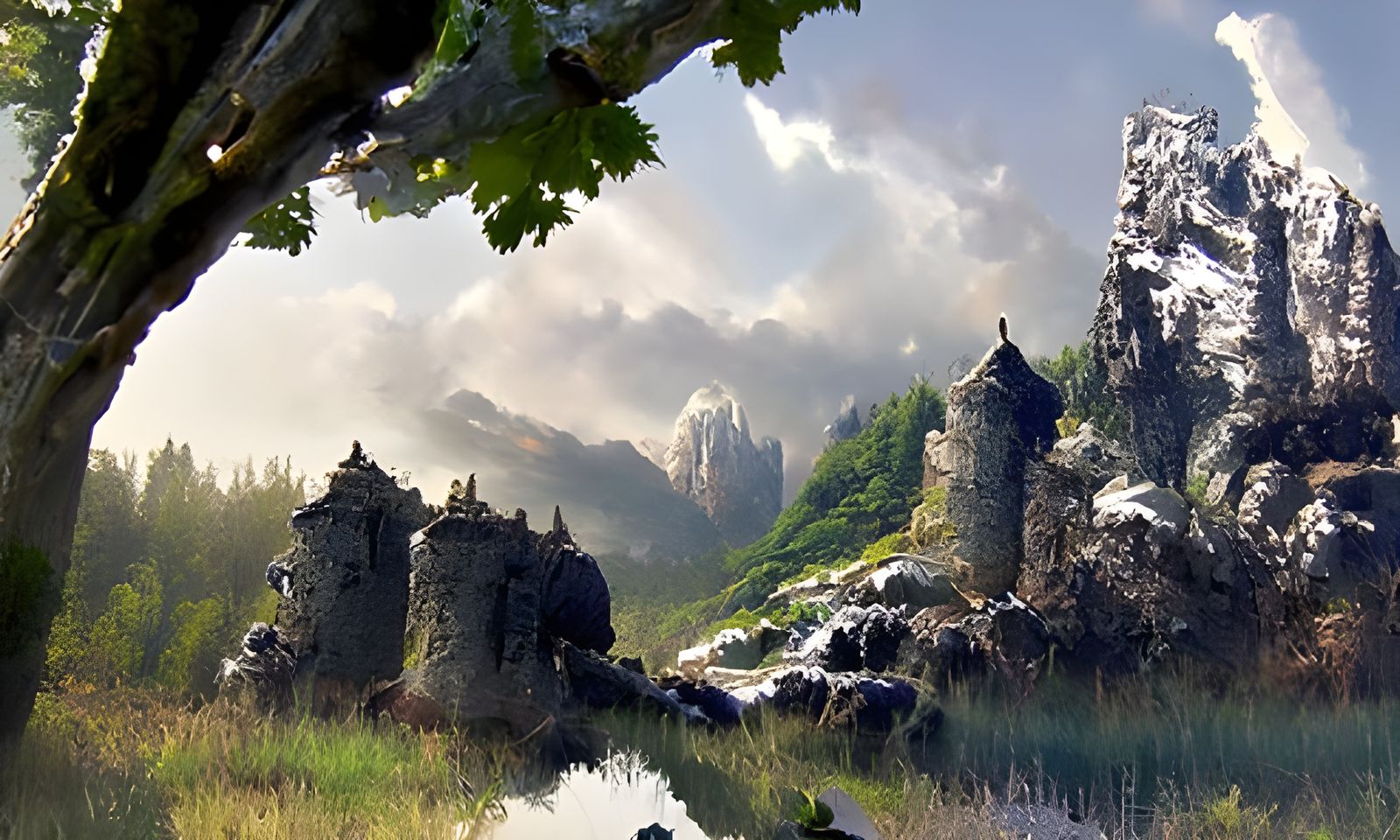 Misty Mountain Castle in Fantasy Landscape