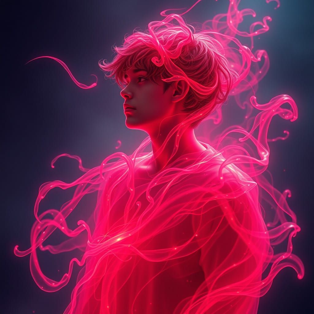 Enchanting Crimson Aura Surrounds Contemplative Student in a...