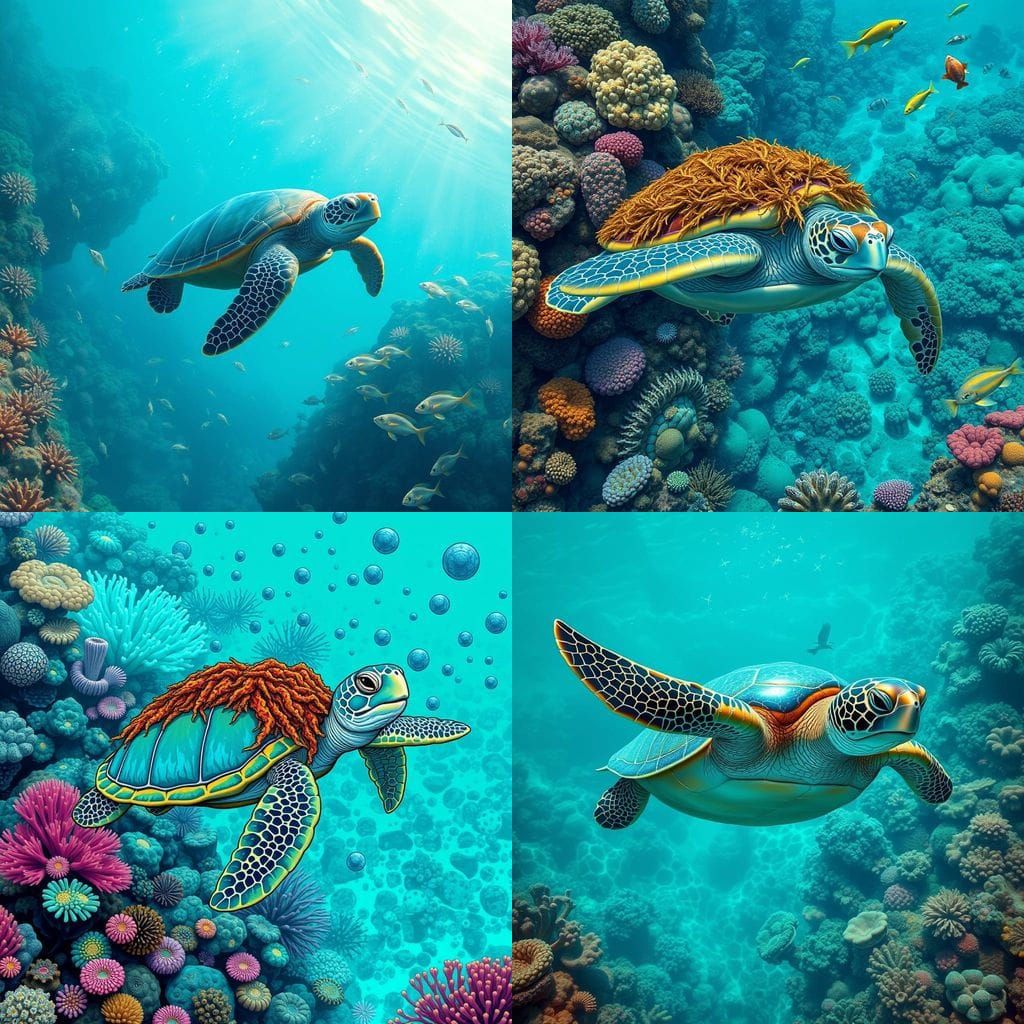 Turquoise Sea Turtle Amidst Barrier Reef