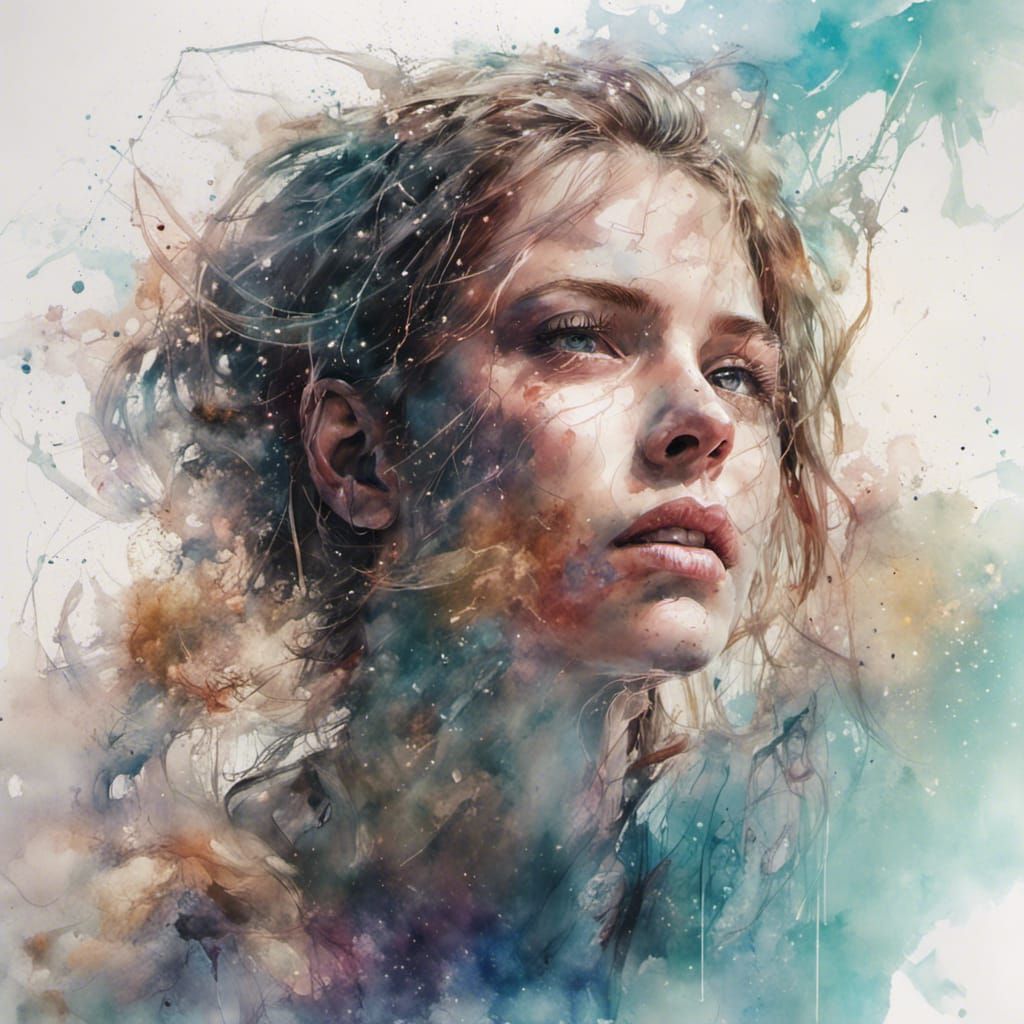 Galactic Escape: A Hyperrealistic Digital Watercolour Portra...