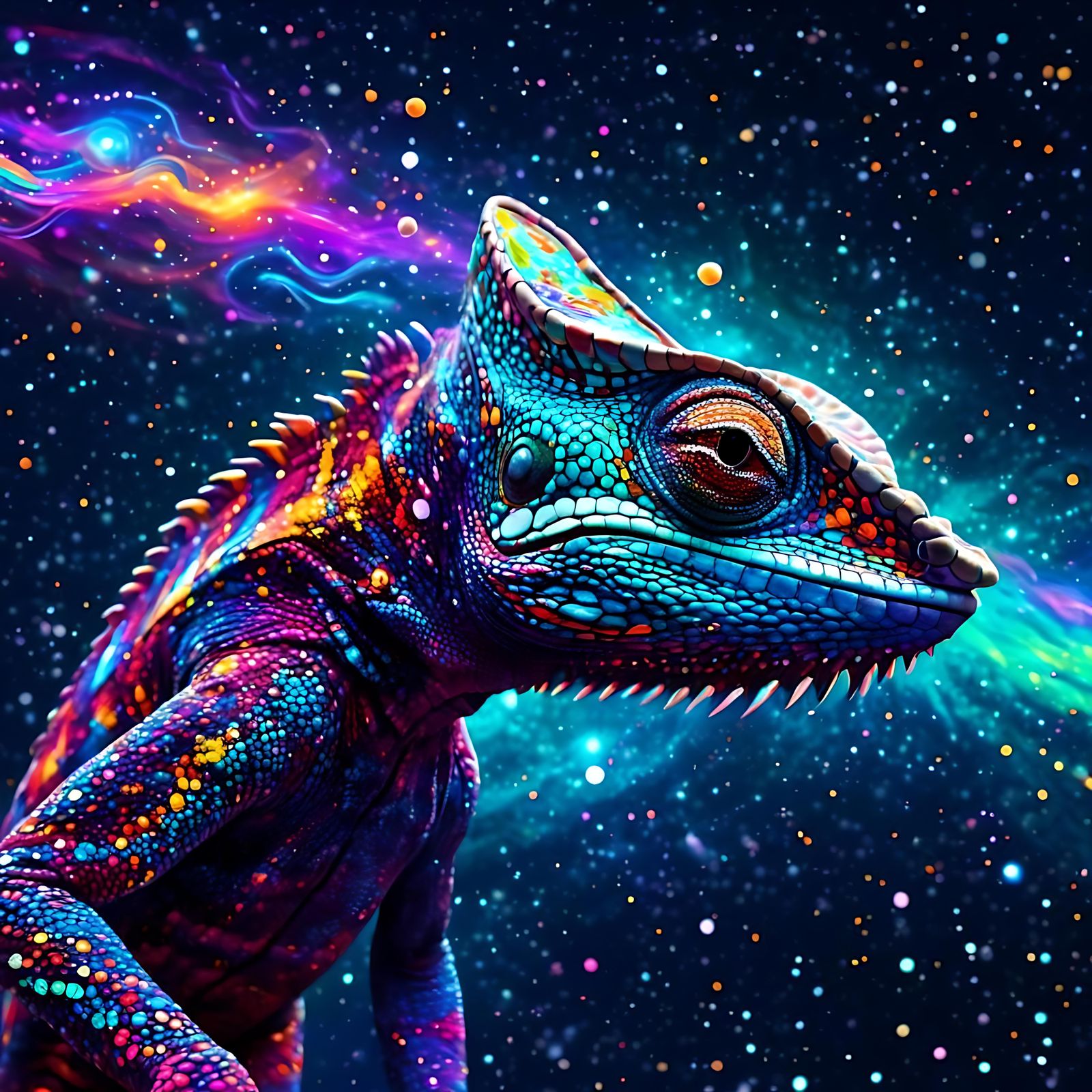 Psychedelic Chameleon Paints Glowing Galaxies