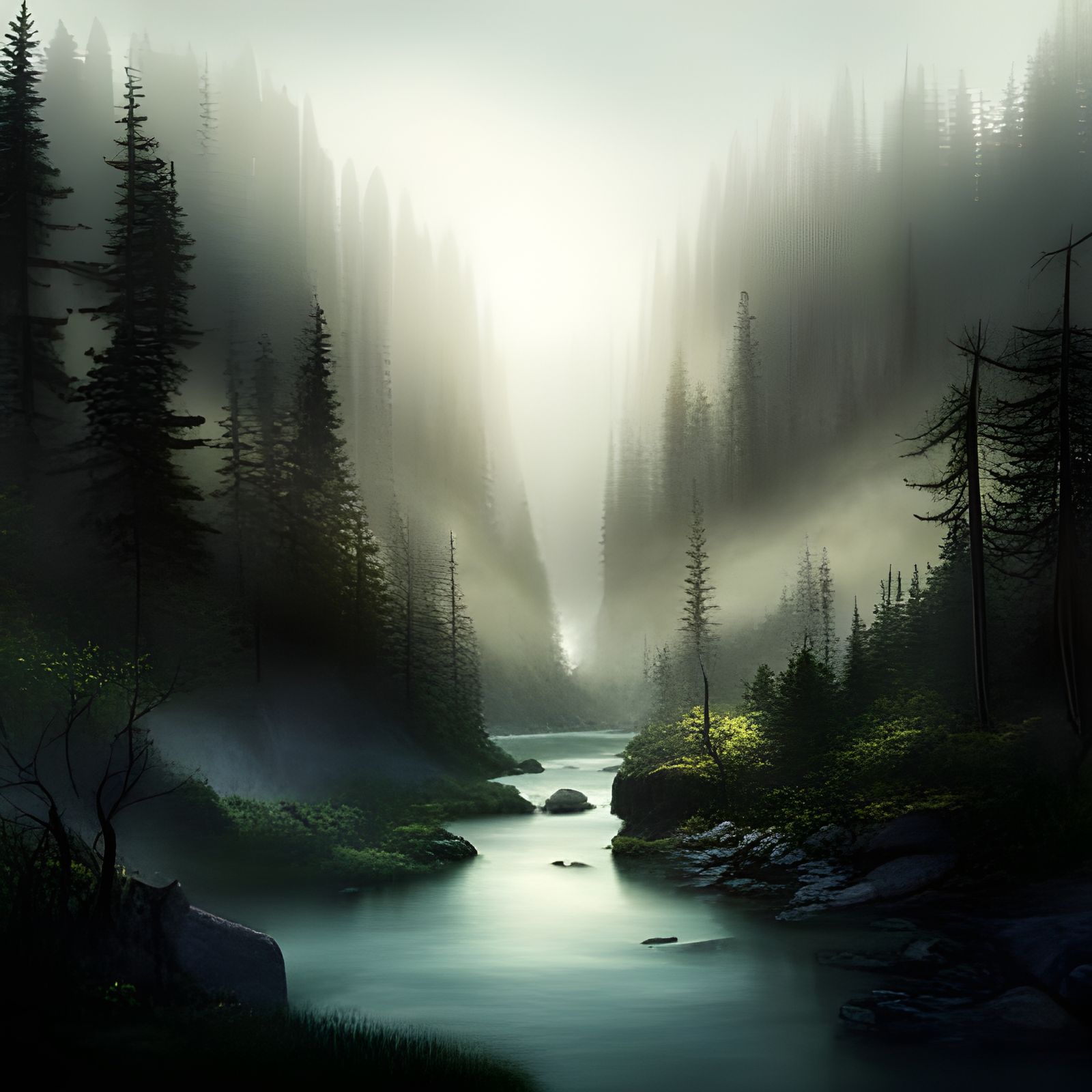 Foggy River Through an Enchanted Forest