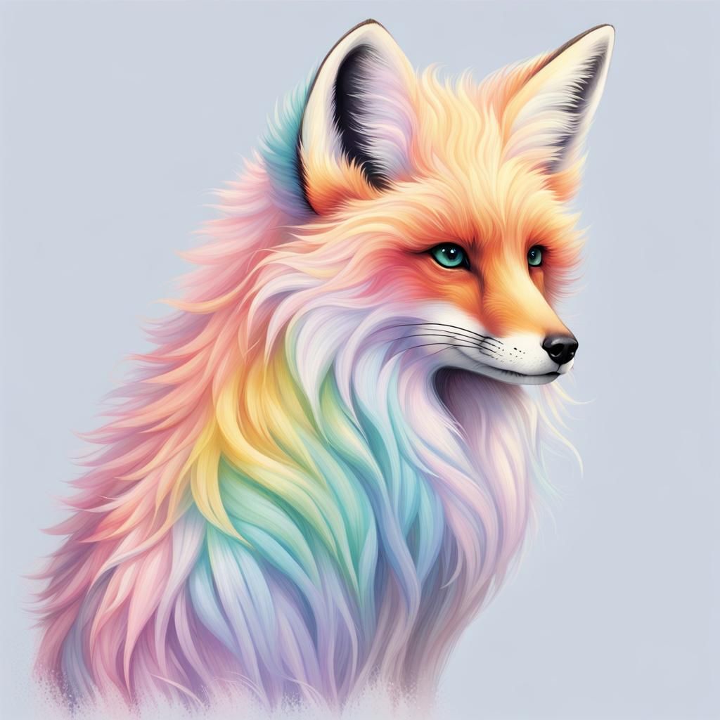 Pastel Rainbow Fox Illustration