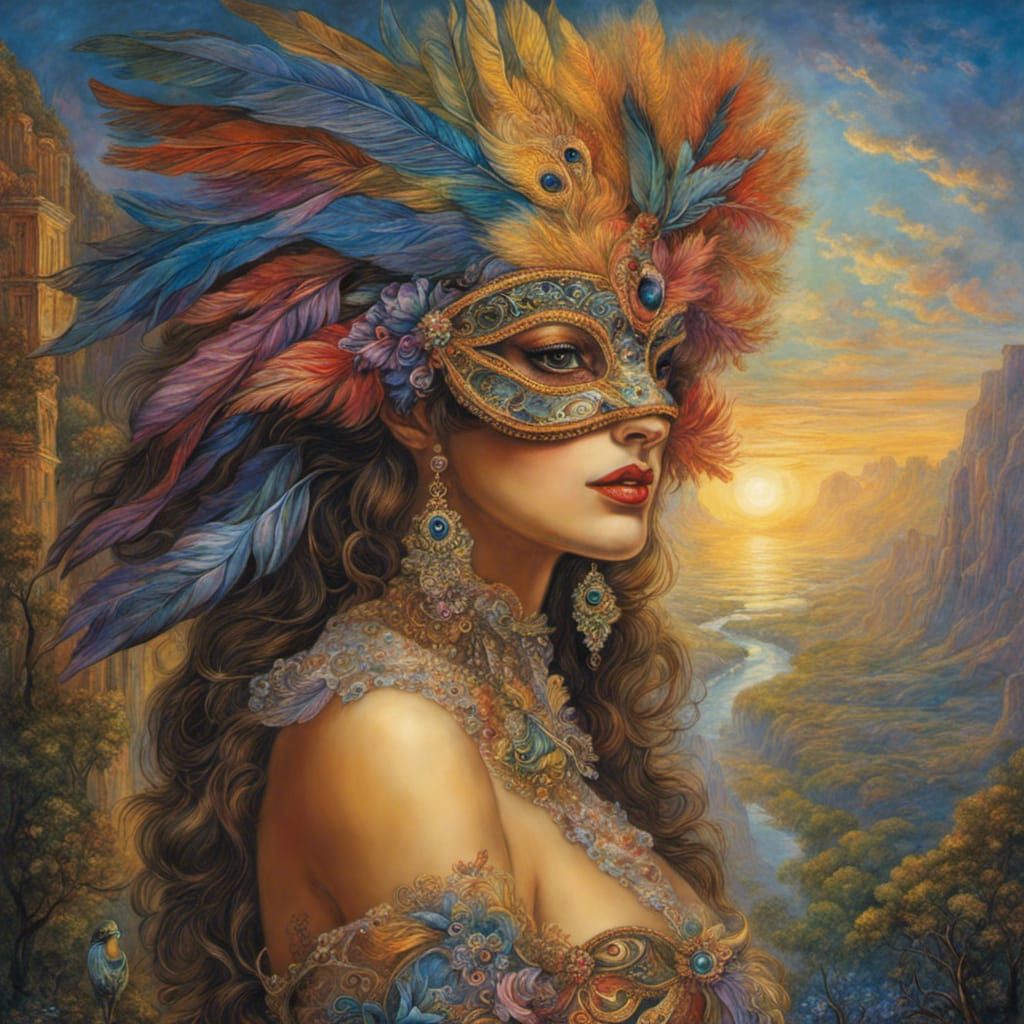 Woman in Bird Mask, Josephine Wall Style