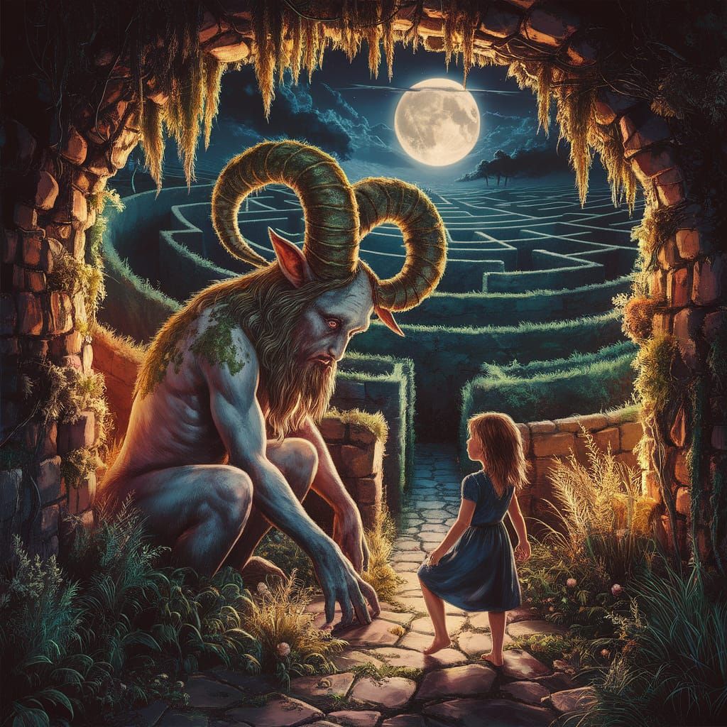 Pan's Labyrinth Scene: Girl Meets Faun in Moonlit Labyrinth