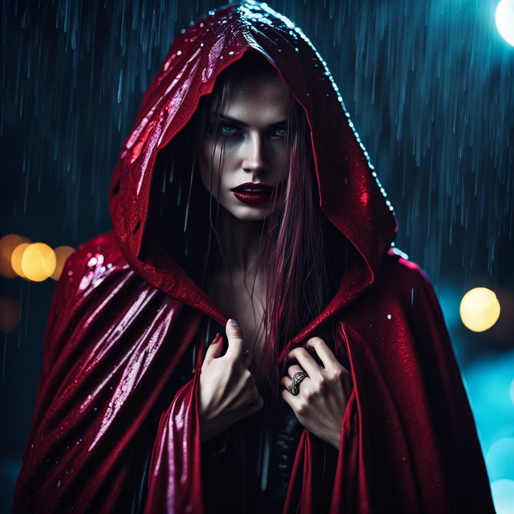 Crimson Vampire Beckons in Holographic Moonlight