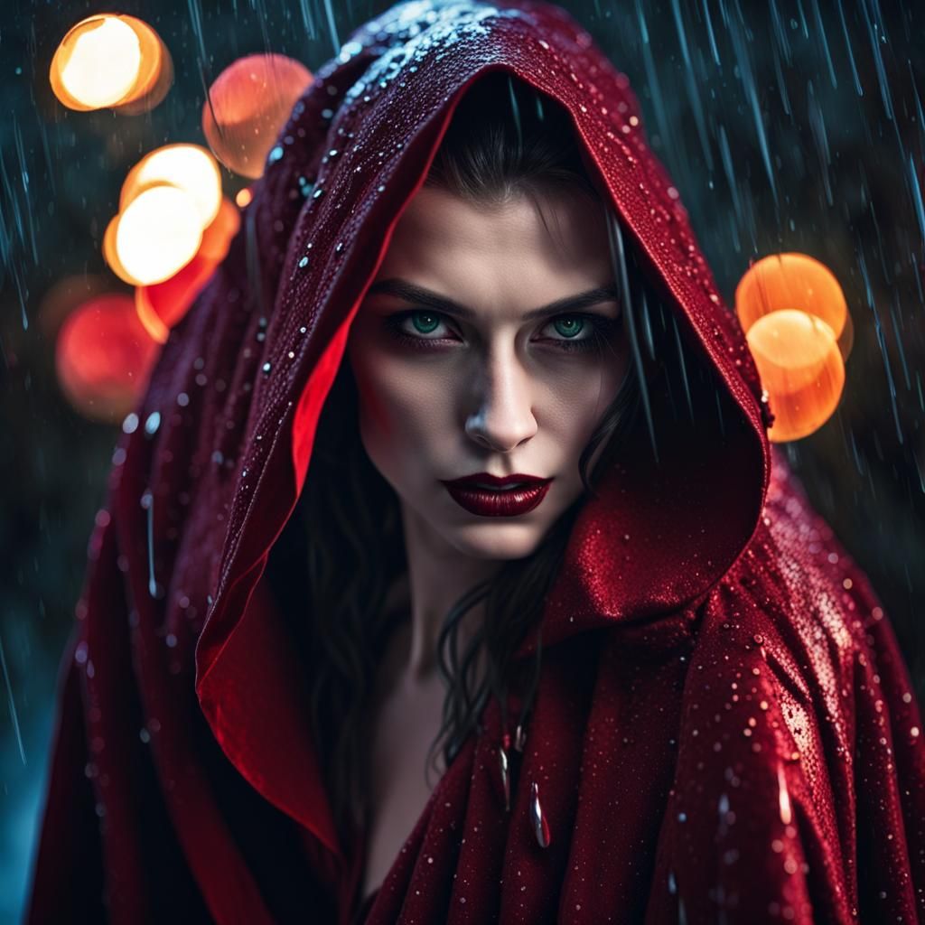 Crimson Vampire in Hypnotic Holographic Rain