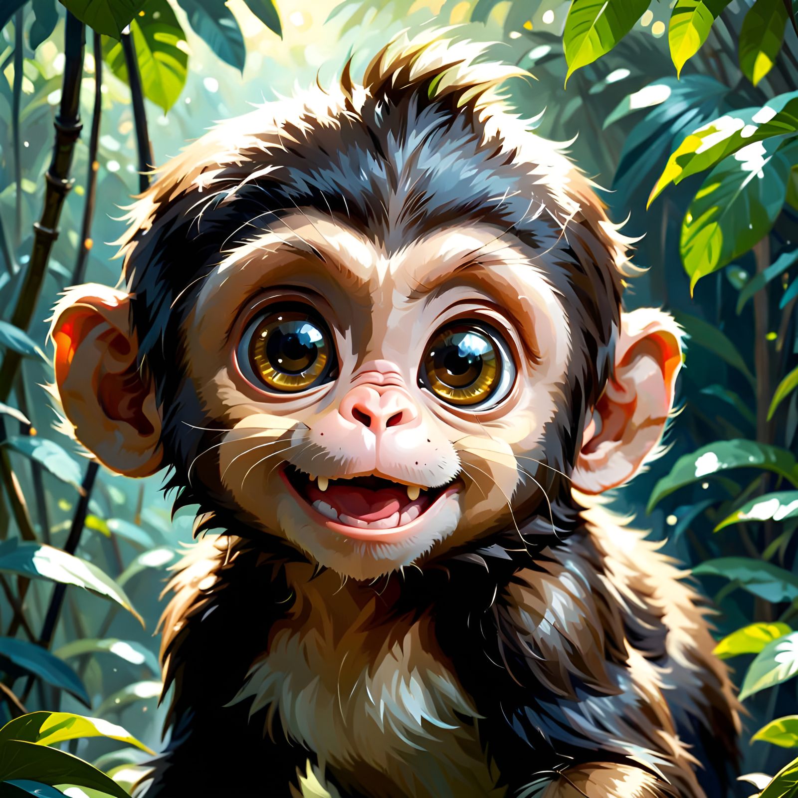 Adorable Monkey Portrait with Volumetric Lighting