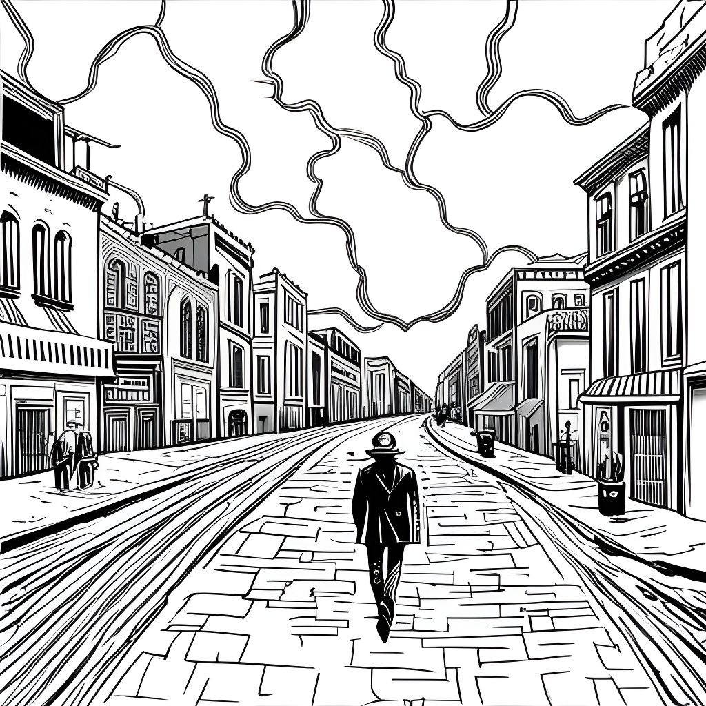 Derelict Desert City Lightning Storm in Black Ink