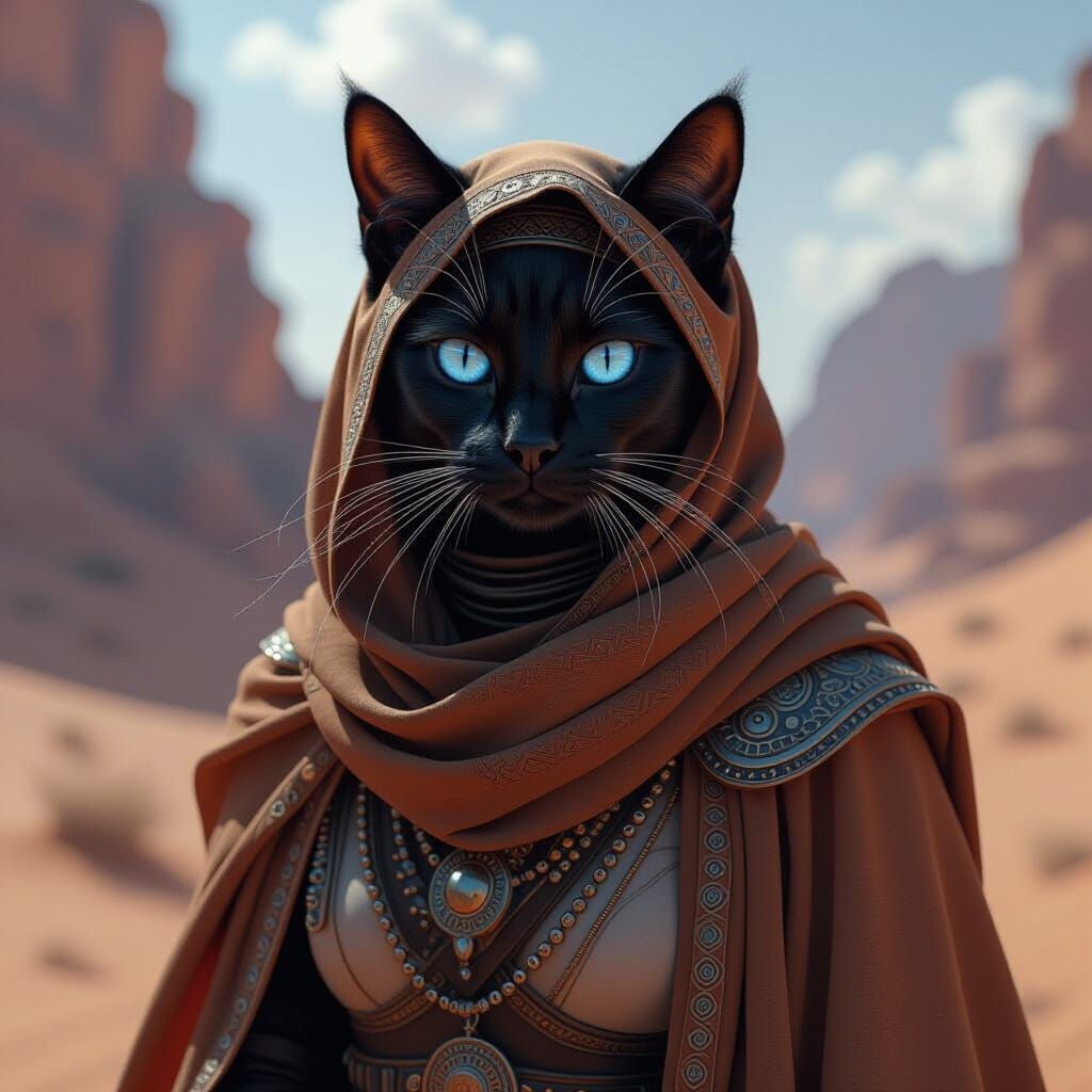 Siamese Cat Fremen in Mystical Desert Landscape