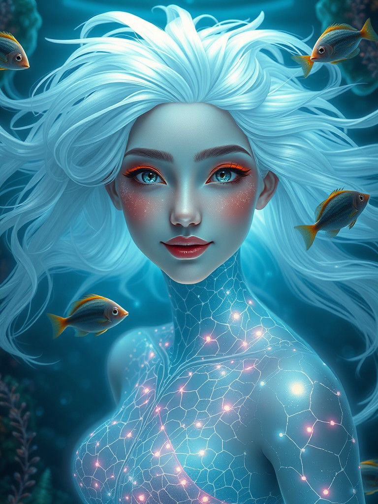 Bioluminescent Sea Siren with Glowing Aquatic Features