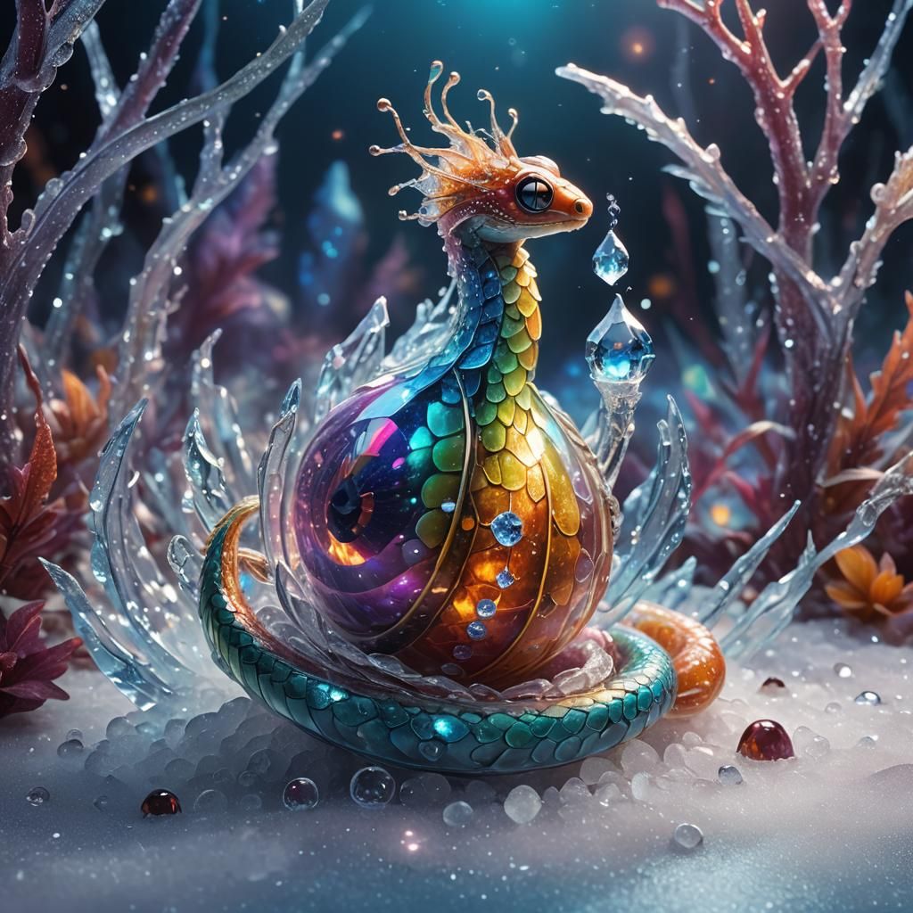 Gleaming Fairy-Snake Emerges From Crystal: Fantasy Art