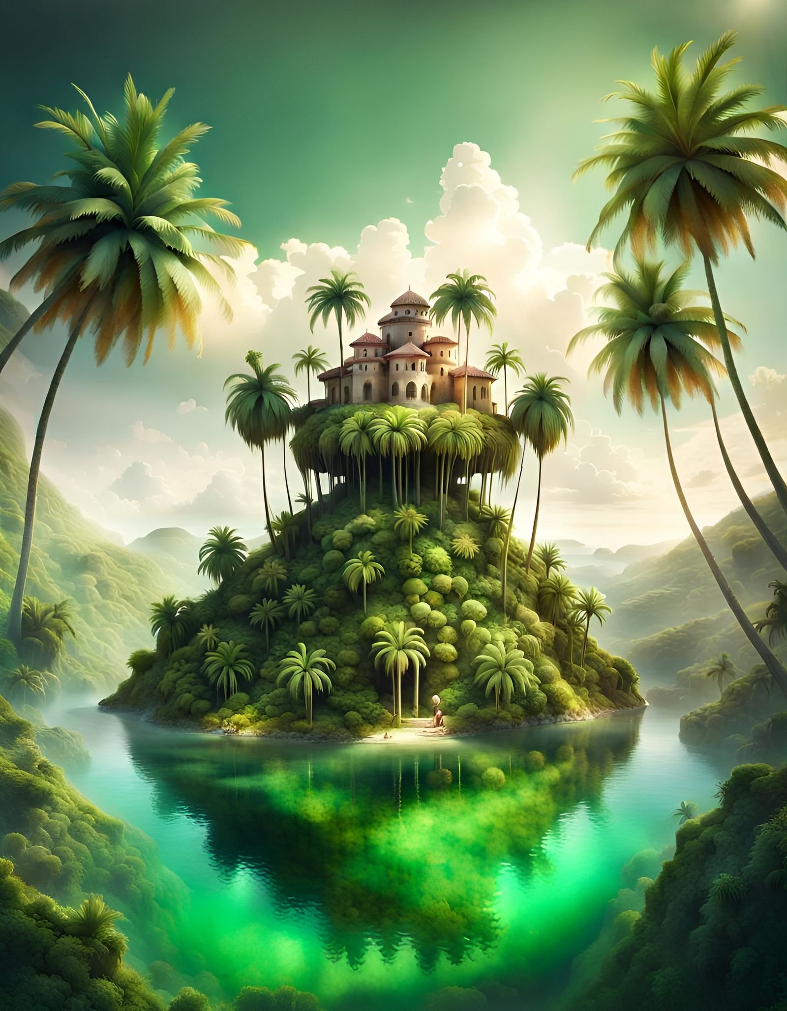 Magical Floating Island Oasis with Weird Architecture
