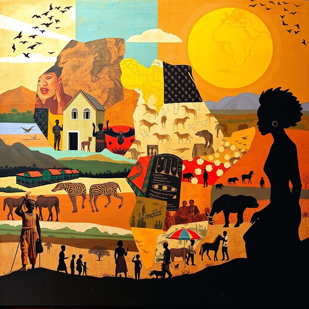 African Continent in Mixed-Media Collage Art
