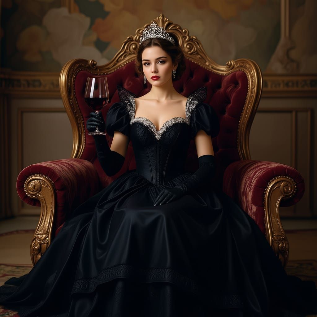 Princess in Black Gown, Art Nouveau Style