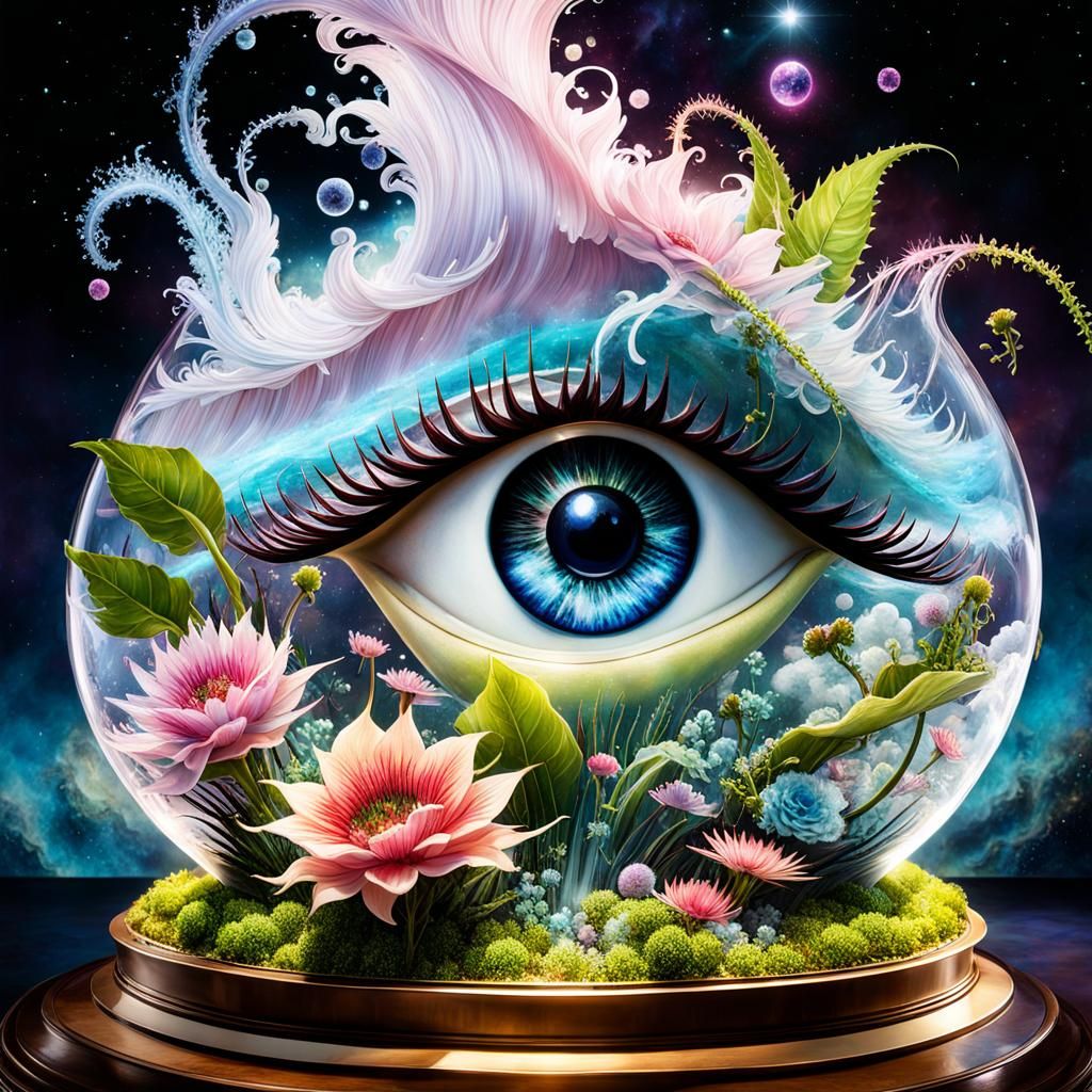 Surreal Double Exposure Plant with Eye and Mouth