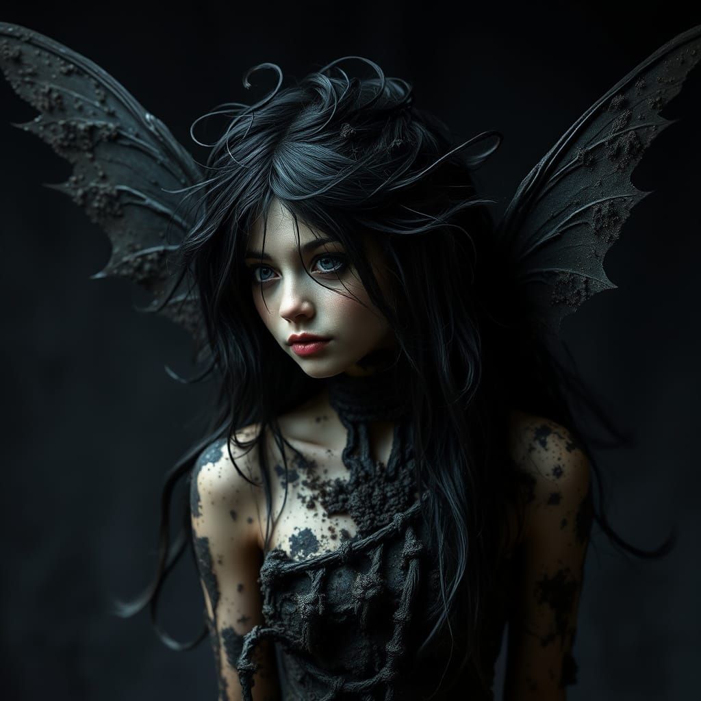 Mysterious Dark Fairy in a Muddy, Dark Realm