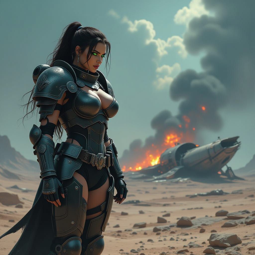 Female Space Marine on Alien Planet, in Dark Fantasy Style