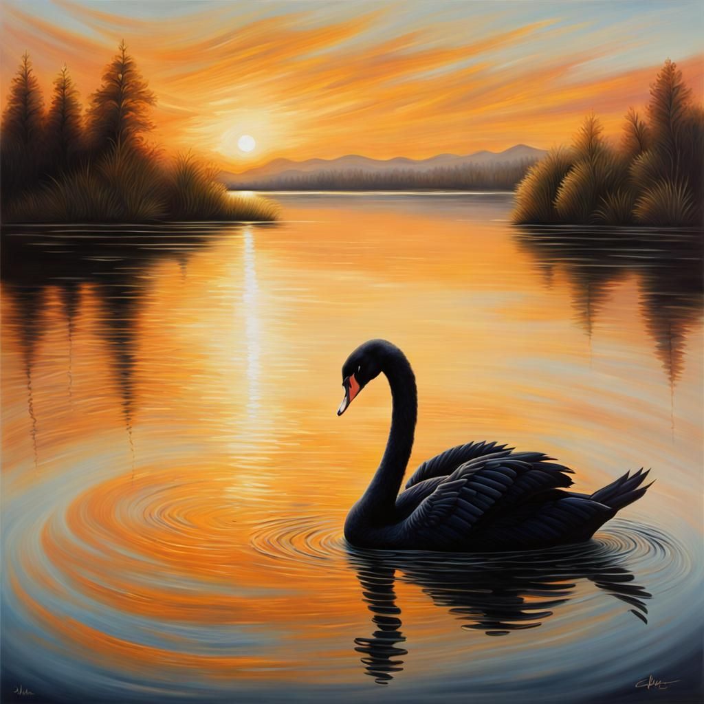 Elegant Black Swan Silhouette at Golden Sunset