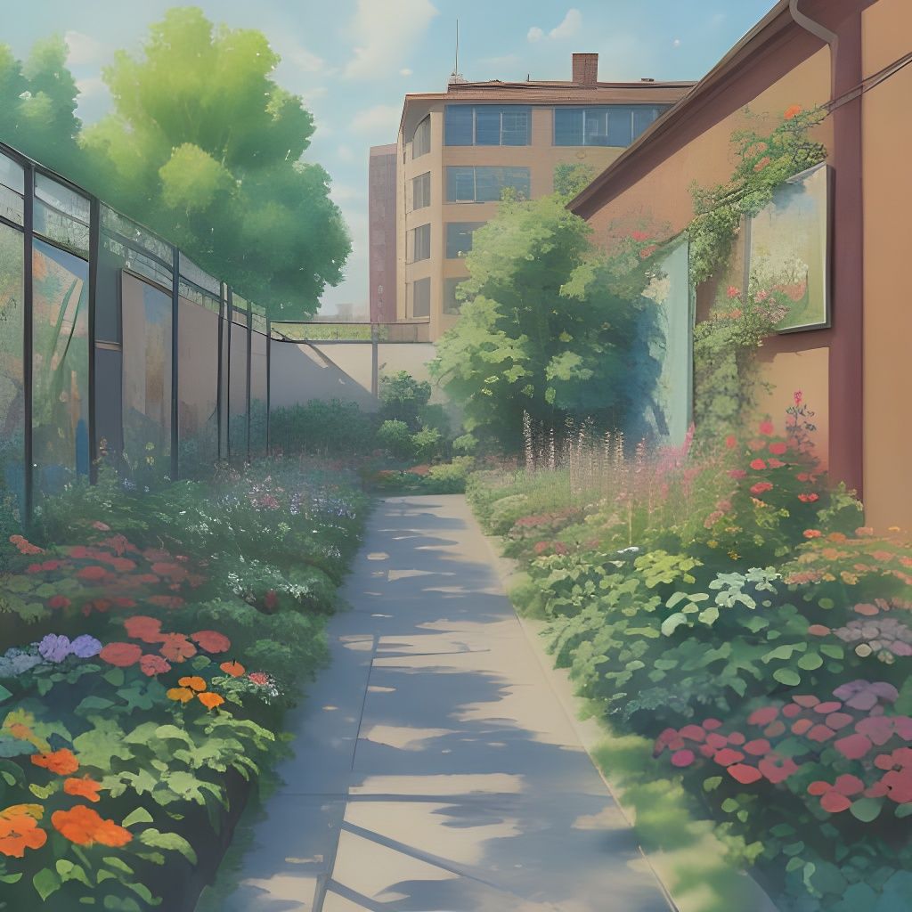 Gouache Style Urban Garden Impressionist Masterpiece