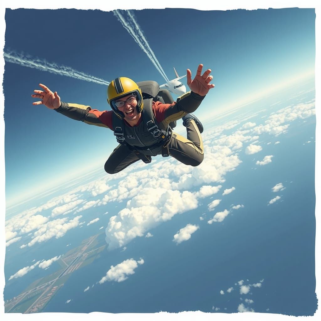 Skydiver Leaps from Airplane in Thrilling Art Style
