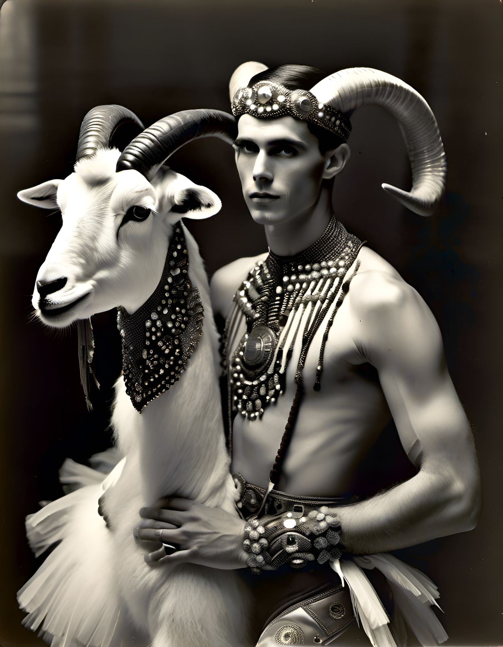 Ballet Dancer and Goat: Vintage Fantasy Portrait