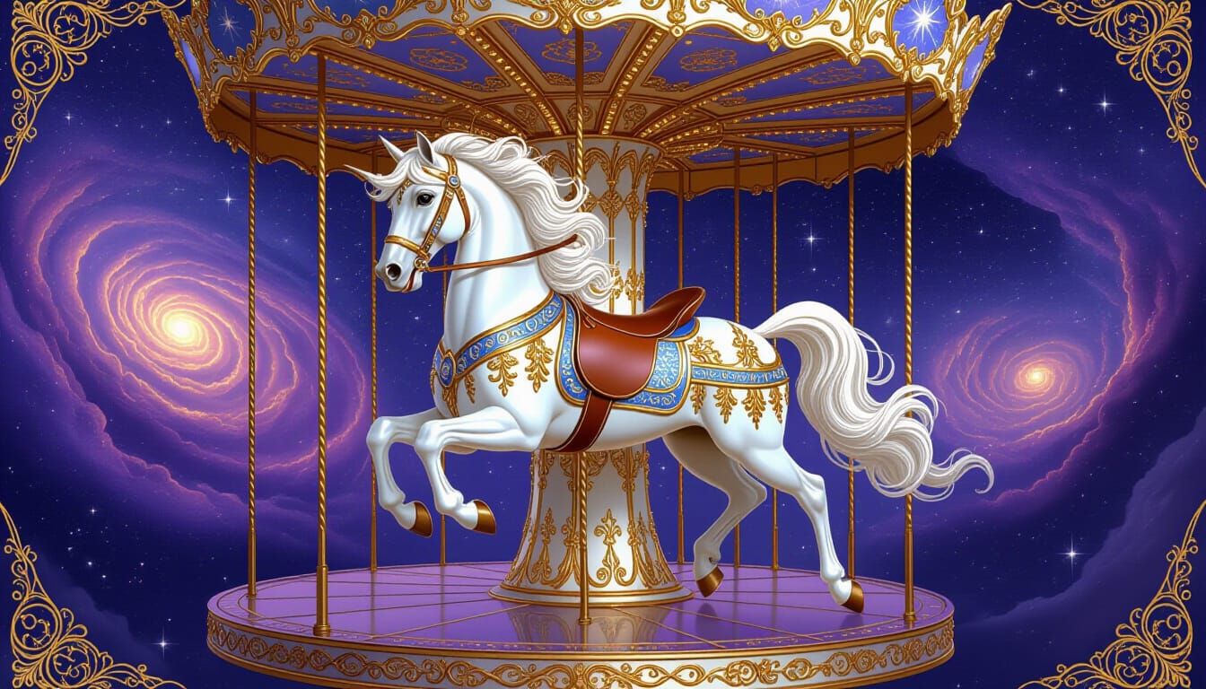 Majestic Celestial Carousel Horse in Nebula