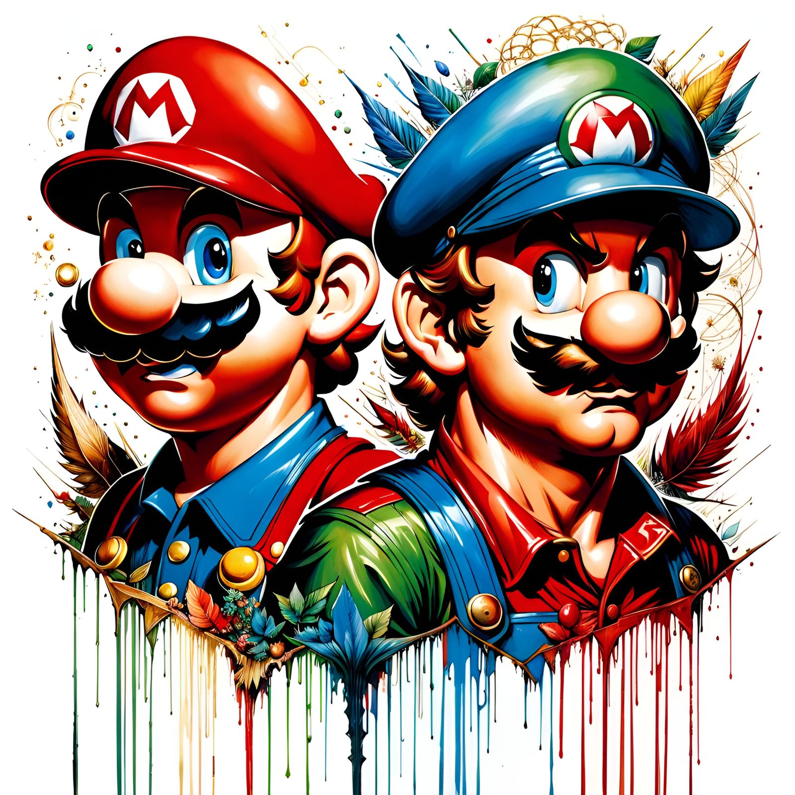 Mario Bros in Renaissance Watercolor Comic Art
