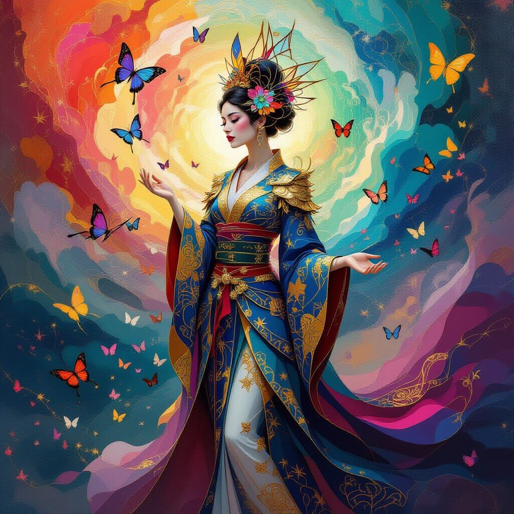 Kintsugi Figure in Psychedelic Nebula with Stained Glass But...