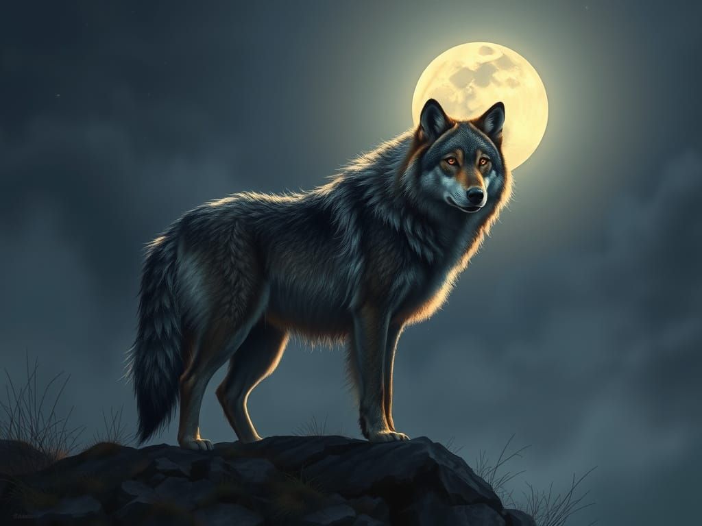 Moonlit Timber Wolf with Detailed Fur