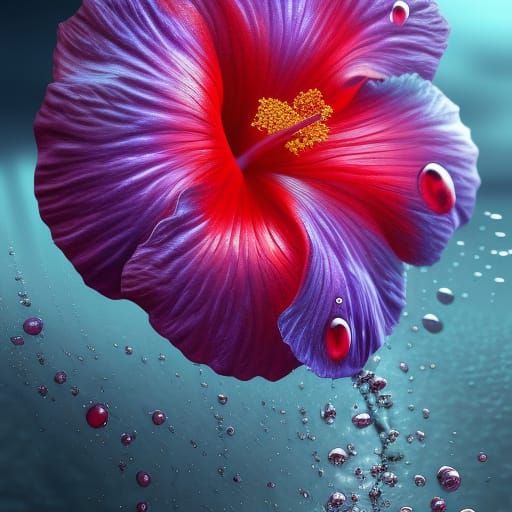 Hyperdetailed Hibiscus Flower with Water Droplets