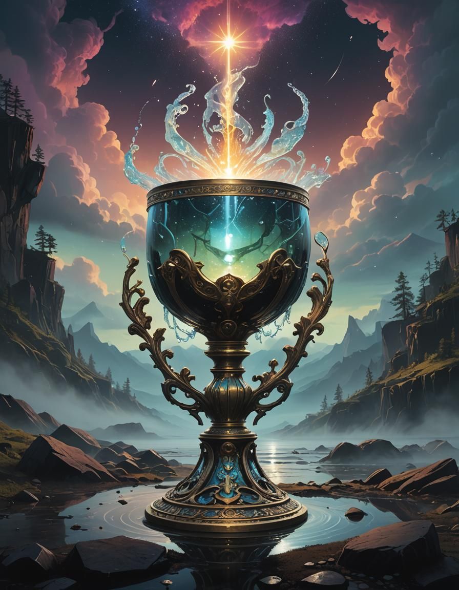 Gemstone Chalice Overflowing with Iridescent Liquid